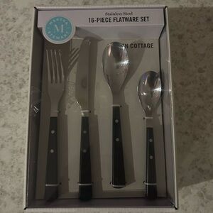 “New” Martha Stewart Black Handle 16-Piece Stainless Flatware Set
